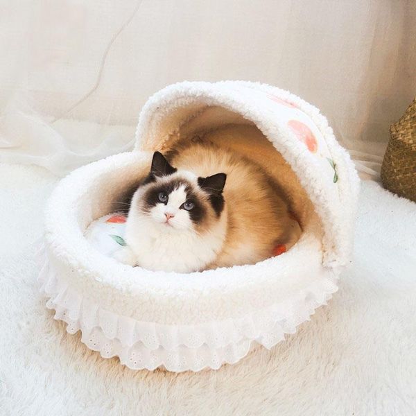 

cat beds & furniture bed princess sweet lace fruit print pet house soft plush kennel puppy cushion small cats dogs nest mat supplies
