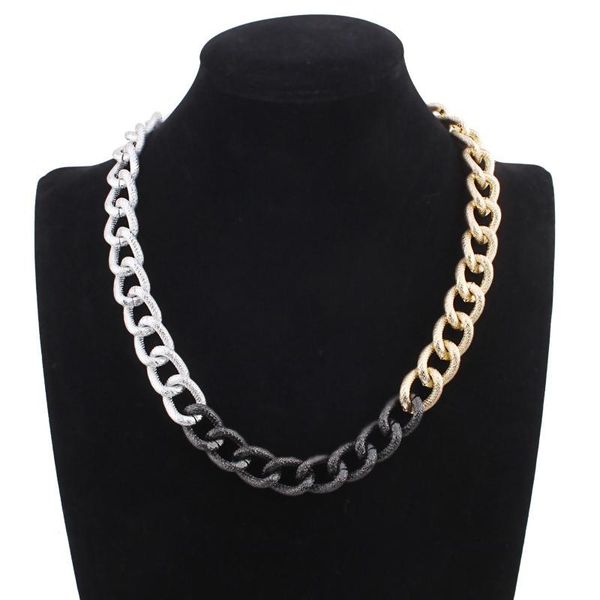 

chains cuban necklace color matching thick clavicle chain punk short necklace-gold+silver+black 46+6cm |chain necklaces 1pc