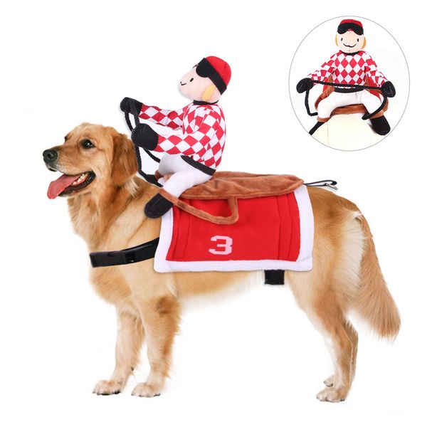 

horse riding costume, pet horse racing knight dog costume