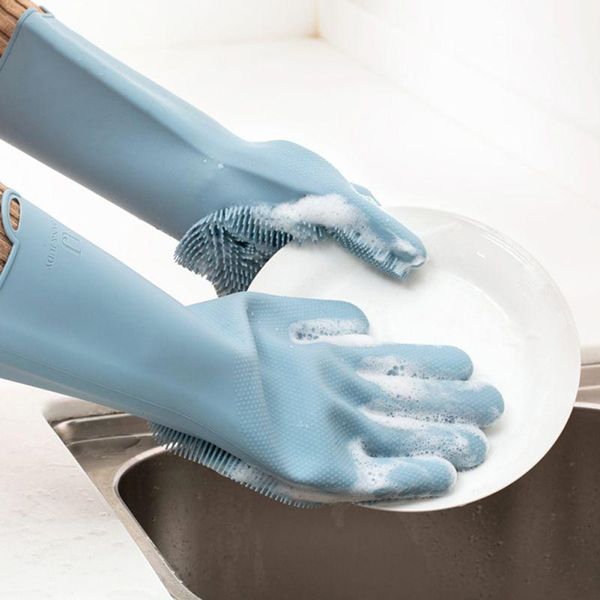 

kitchen cleaning dishwashing gloves scrubber rubber dish heat-insulation waterproof washing tools gadgets disposable