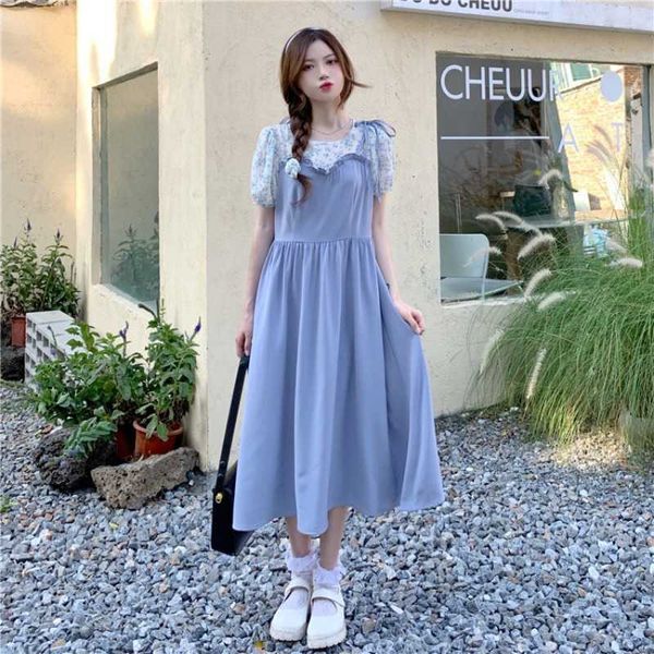 

fake two piec of broken flower first love dr's summer 2021 french small man waist closing temperament a-line skirt, Black;gray