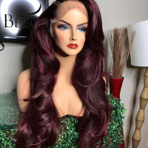 

lace wigs burgundy body wave 13*6 front human hair 99j colored 150% peruian remy preplucked with baby bleached knots, Black;brown