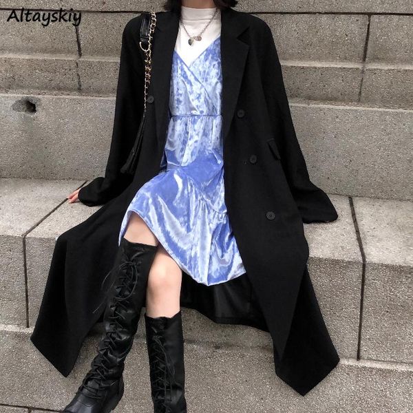 

women's trench coats long women drape double breasted classic over knees british style temperament high street black windbreaker ulzzan, Tan;black