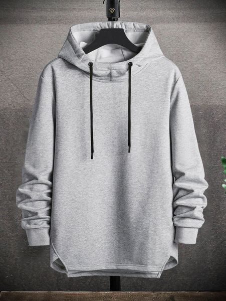 

men slit hem drawstring hoodie 32yt#, Black