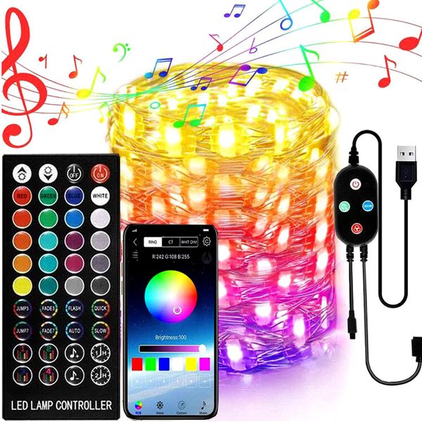 

led strings, smart bluetooth string lights, 20-200 leds fairy light christmas tree decoration app remote control holiday lighting