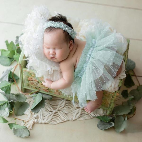 

skirts born pography props lace skirt pearl headband set po shooting costume 094f, Blue