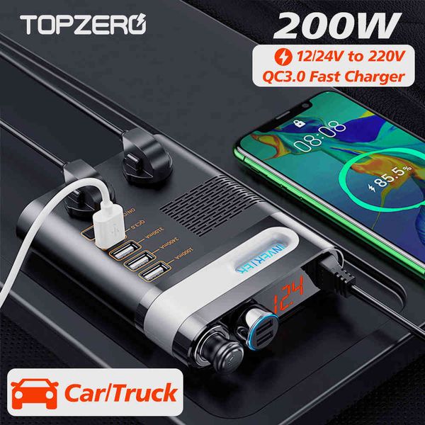 

200w car power inverter cigarette lighter dc 12v 24v to ac 220v voltage converter adapter 2 socket 4 ports usb charger