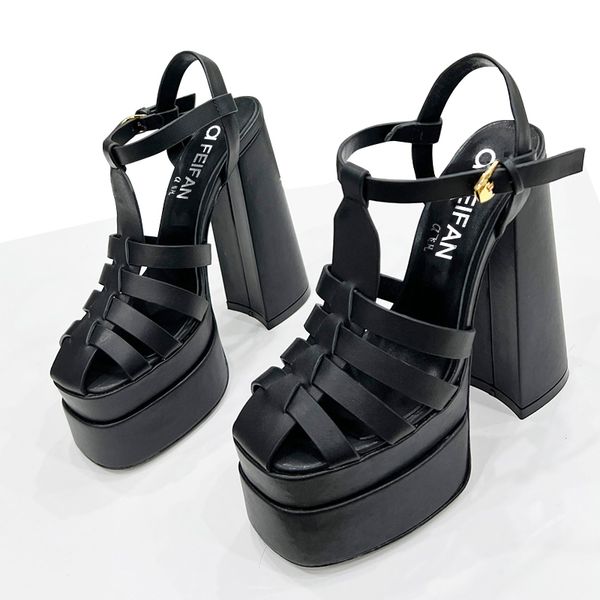 

white sandals women high-heeled shoes for women thick spring/summer 2022 new fairy air quality single shoe hollow simple high heels, Black