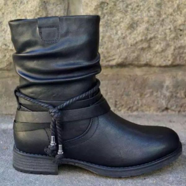 

boots 2021 winter women pu leather comfortable low heel ankle side zipper cover feet warm snow zz345, Black