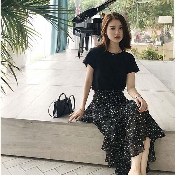 

skirts 2021 women spring summer casual cake layered falda female polka dots high waist pleated midi skirt elegant e569, Black