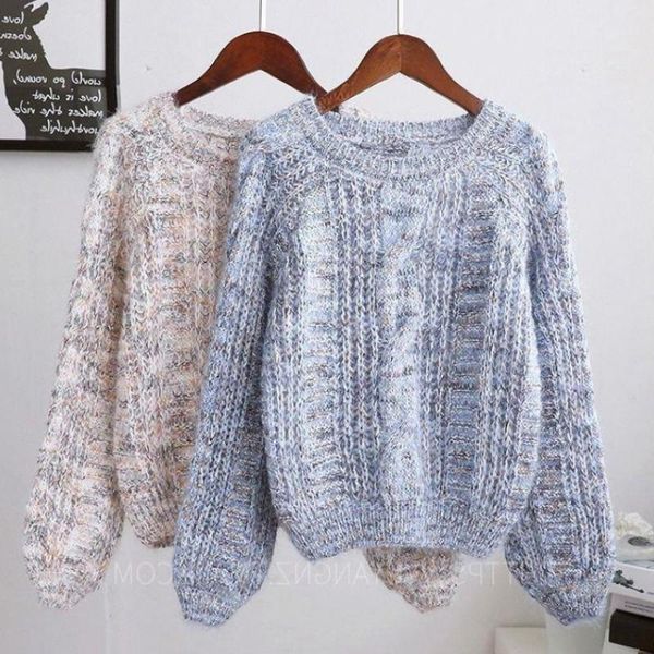 

women's sweaters puff long sleeve sweater autumn and winter sweet knitted short korean loose pullover woman 11958, White;black