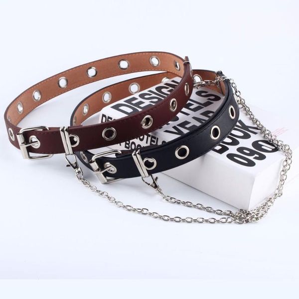 

belts girl punk chain fashion women belt adjustable black double/single eyelet grommet leather buckle, Black;brown