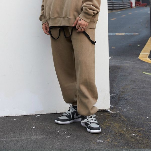 

winter fleece sweatpants hip hop loose zip jogger pants streetwear two-pocket styling, Black