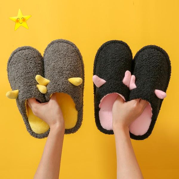 

slippers fashion women autumn winter cotton home indoor warm shoes ladies cute plus plush flip flop, Black