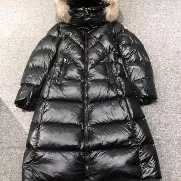 

monclair luxury french ladies down jacket maya france brand designer hooded fur collar long thick warm 2021 new articles coat, Black