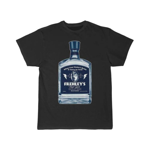 

kiss ace frehley bottle of frehley's cold gin men's short sleeve tee, White;black