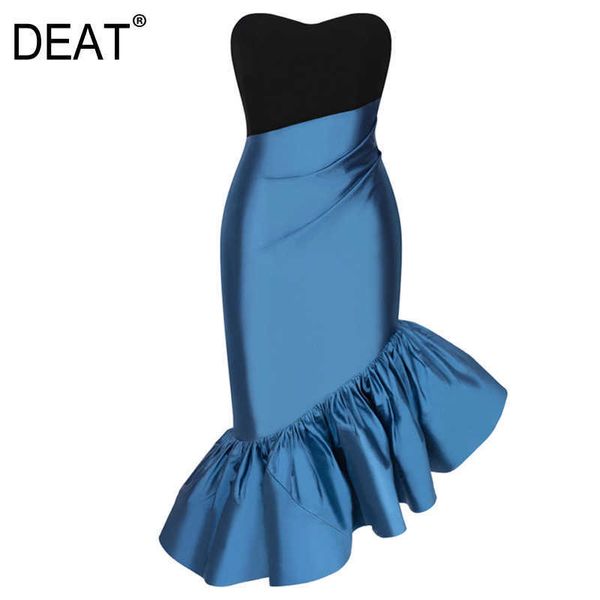 

[deat] women ruffled plated hit color elegant dress strapless sleeveless loose fit fashion autumn winter 13t955 210527, Black;gray