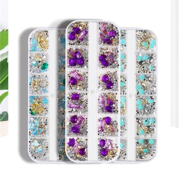 

nail art decorations y1uf 12 grids rhinestones multi-shape nails ornaments manicure decor diy crafts accessories for salon home, Silver;gold