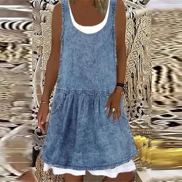 

casual dresses 2021 fashion elegant o-neck tank dress women summer sleeveless loose party vintage printed vestidos 3xl, Black;gray