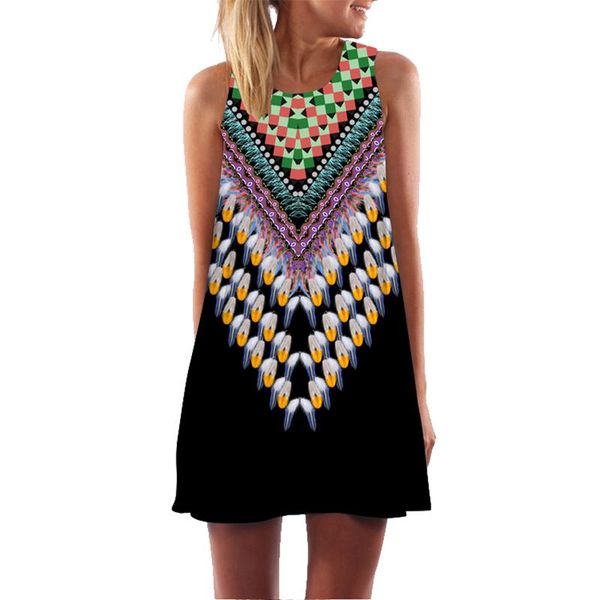 

women 3d degital print off shoulder mini dress summer casual loose sleeveless a-line fashion beach holiday vestidos dresses, Black;gray