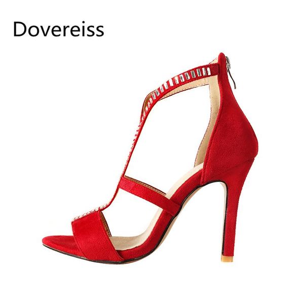 

dovereiss fashion women's shoes summer elegant pure color red mature crystal rhinestone narrow band sandals big size 46, Black