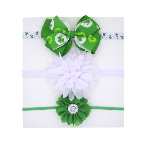

hair accessories baby flower headbands 3pcs/set girls elastic st. patrick day chiffon bands kids rhinestone boutique kha84 z4ww, Slivery;white