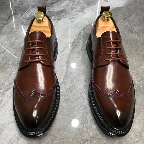 

dress shoes men handmade brogue style paty leather wedding flats oxfords formal 3jmn, Black