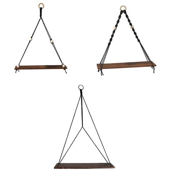 

other home decor h051 wooden wall shelf cotton rope swing plant flower pot hanging stand storage rack