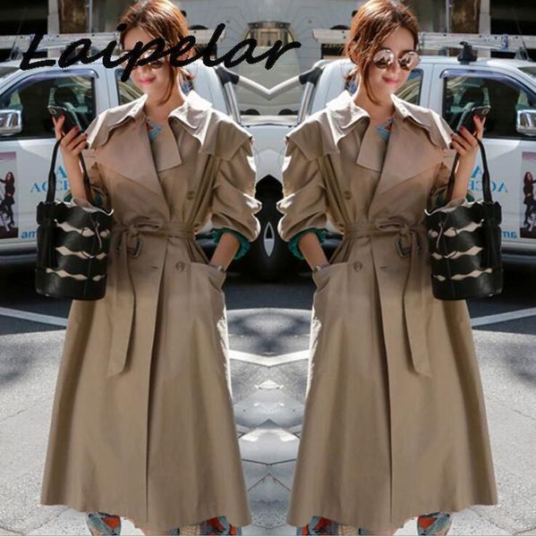 

women's trench coats oversized brand autumn long for women ol windbreaker coat woman outerwear loose sleeve embroidery, Tan;black