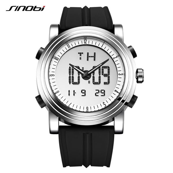 

sinobi watch mens digital & quartz chronograph wrist watches men's dual display sports military waterproof watch erkek kol saati x0524, Slivery;brown