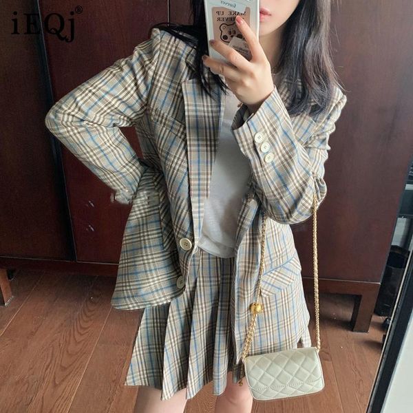 

women's suits & blazers ieqj women korean style casual plaid blazer lapel long sleeve loose fit jacket fashion tide spring autumn 2021, White;black