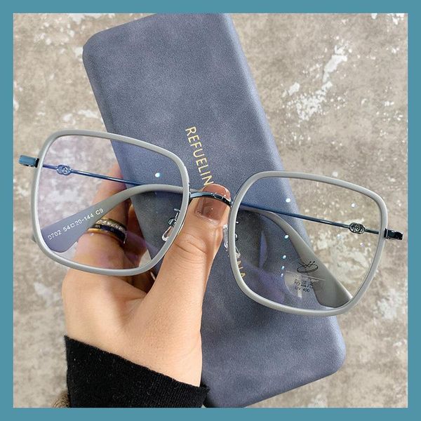 

sunglasses haze blue female box can be equipped with discoloration myopia plain face ins wind korean version of the tide big was thin, White;black