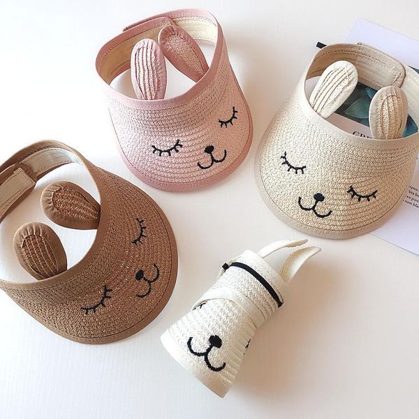 

wide brim hats lenya baby hat summer straw folding visor cap cute adjustable kids sun for boys girls child 1 pcs, Blue;gray