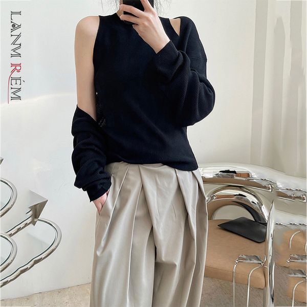 

women black knitting t-shirt round neck long sleeve sweet temperament fashion tide spring autumn 2e1502 210507, White