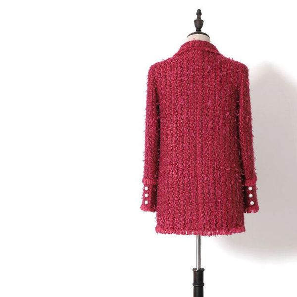

women's jackets 2021 spring autumn fashion red tweed jacket turn down collar single breasted tassel small coats and women, Black;brown