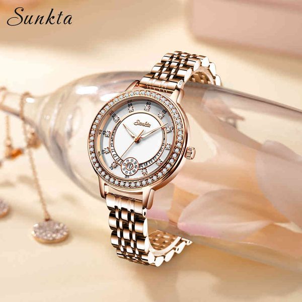 

sunkta women watches waterproof stainless steel brand luxury fashion ladies quartz gold watch relogio feminino montre femme 210517, Slivery;brown
