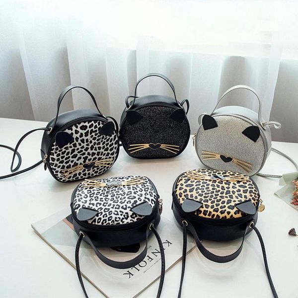 

cross body cute cat crossbody bags leopard leather shoulder purse women handbag fashion vintage bucket bag casual cellphone pouch bolsos