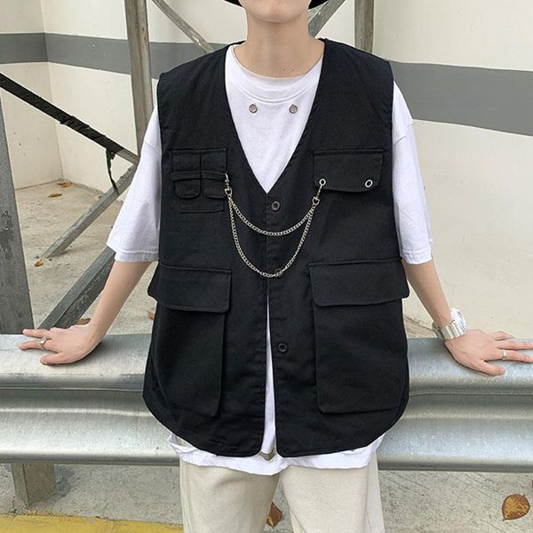 

men's vests tooling vest korean version of the trend function loose waistcoat black/white jacket