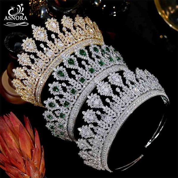 Klassische Hochzeitskrone Brautstirnband Gold und Grün Königin Tiara Kristall Party Haarschmuck 210707