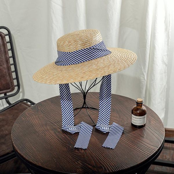 

beanie/skull caps 2021 summer ladies daily go out shopping trip art fan striped lace straw hat sunscreen flat sun bonnets for women, Blue;gray