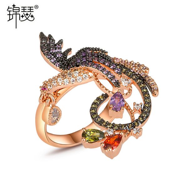 

925 sterling silverboutique zirconium diamond ring phoenix flower with aaa zircon exaggerated, Golden;silver
