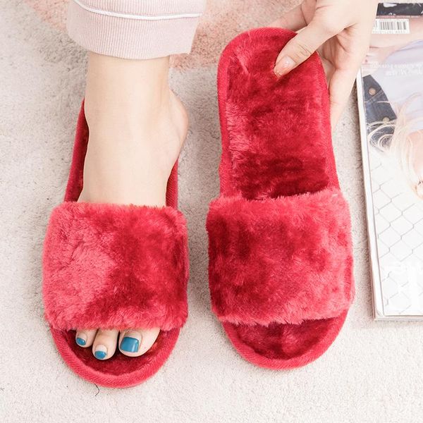 

women slippers furry fluffy flat shoes winter home fashion comfortable slip on lazy thick fur slides buty damskie, Black