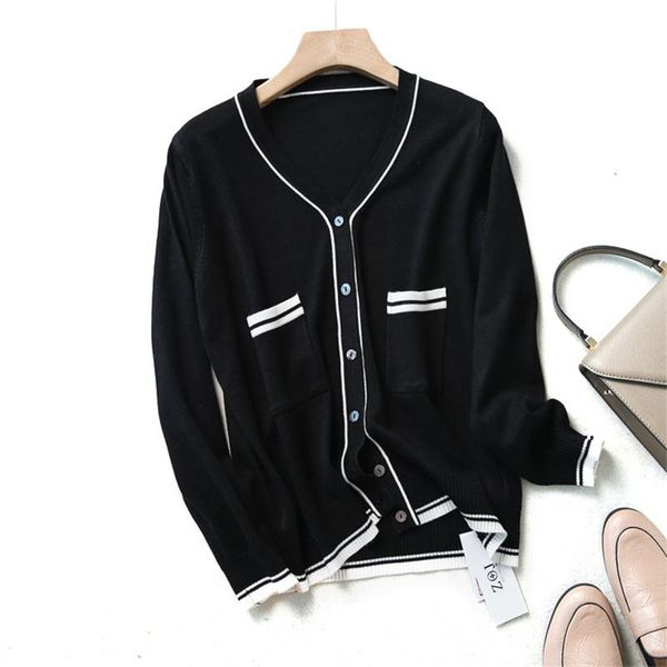 

women's jackets spring 2021 coat commuting elegant knitting sweater solid color comfortable single breasted jacket b135, Black;brown