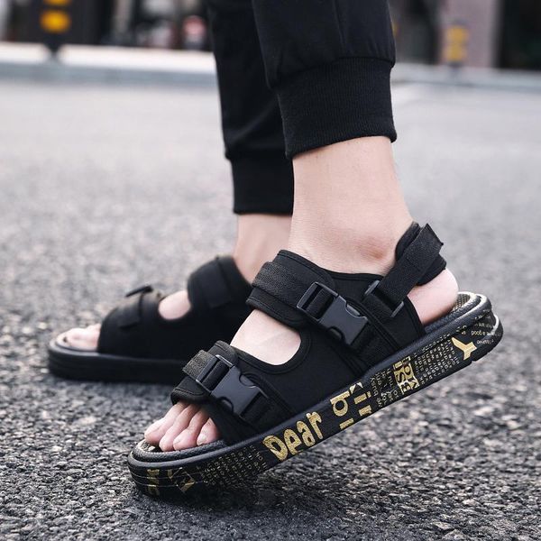 

sandals men flat lightweight casual cloth outdoor beach shoes male breathable sneakers botines hombre size 36-46, Black