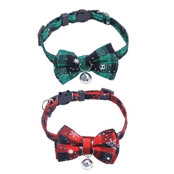 

dog collars & leashes pet collar with bow tie adjustable classic plaid bowtie bell christmas gift for small medium large dogs and cats( pack