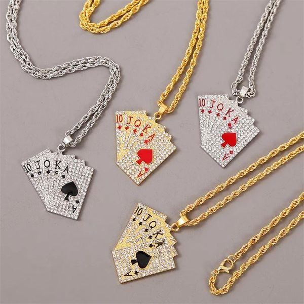 

pendant necklaces hip hop jewelry women men statement enamel playing cards pendants fashion gold silver color necklace