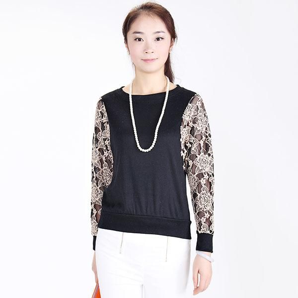 

women's hoodies & sweatshirts autumn fashion style woman lace splice flounces loose, Black