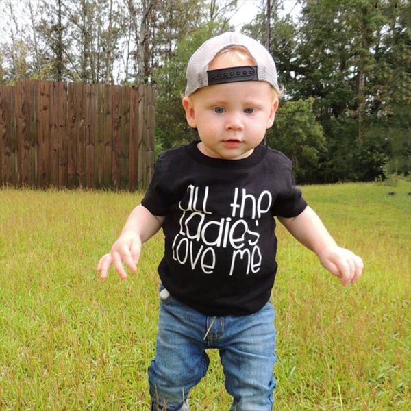 

all the ladies love me funny kids short sleeved fashion letters print boys t shirt toddler boy casual summer tshirts, Blue