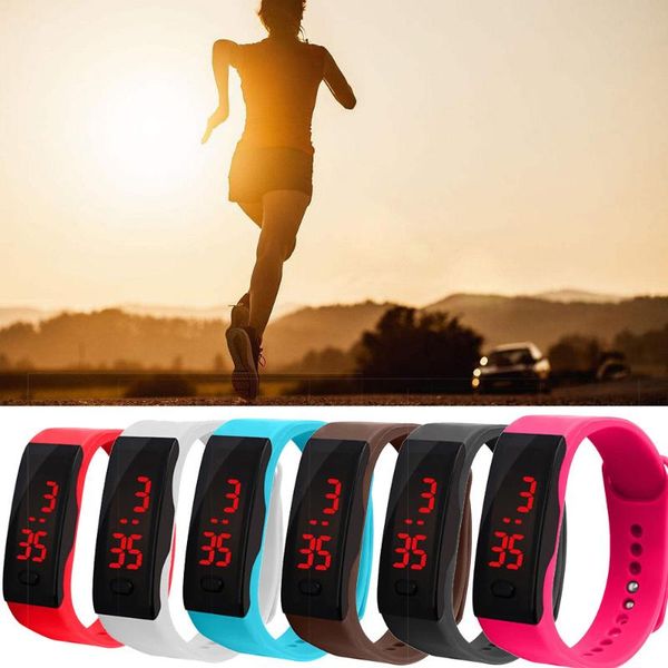 

wristwatches led digital display bracelet watch waterproof wristwatch children's students silicone sports relogio masculino, Slivery;brown