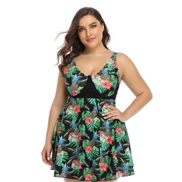 

women's swimwear v-cemented skirt large size two-piece set, White;black